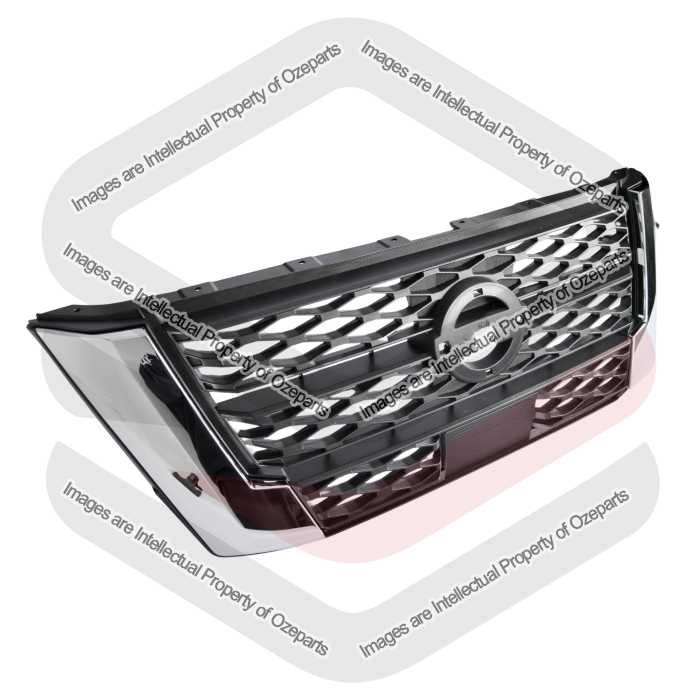 Ozeparts Fits Nissan Navara NP300 D23 Ute 2020~On | Main Radiator Upper Grille Top Front Grill (Chrome Black - No Radar Function) | 1 Unit